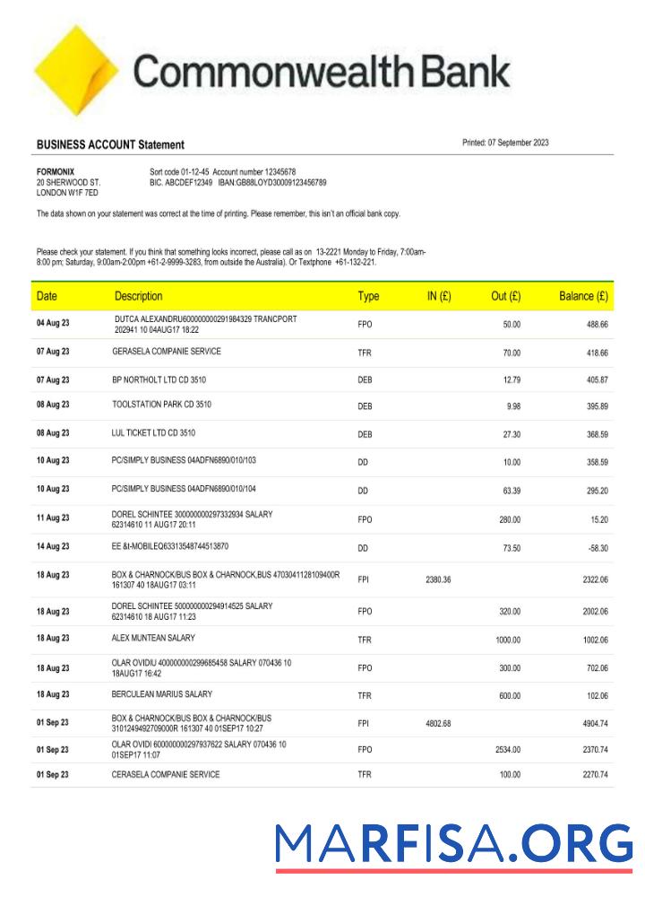 Downloadable Commonwealth Bank enterprise account statement Word and PDF template